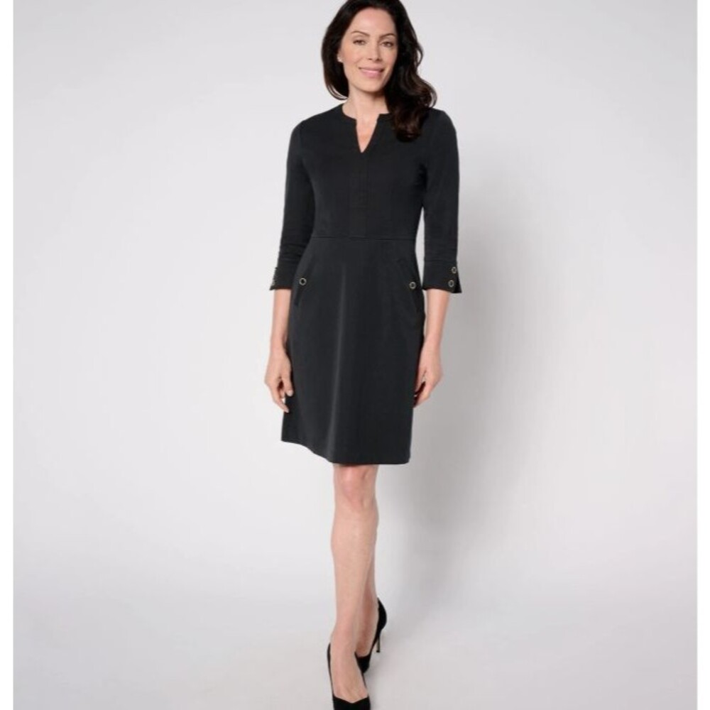 Isaac Mizrahi Live!  Black Stretch Lady Dress w/Pockets A655462 Size 4 NEW